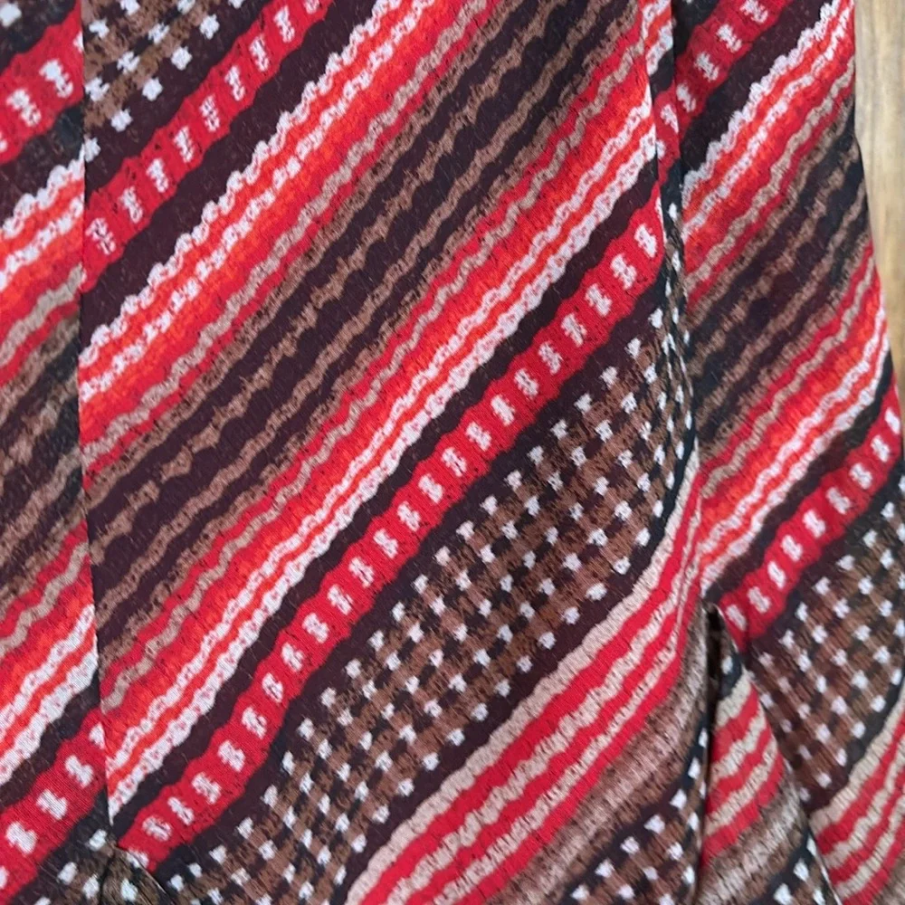 Ralph Lauren Women's Red Tan Patterned Ruffled Georgette Midi Skirt Flowy Sz M